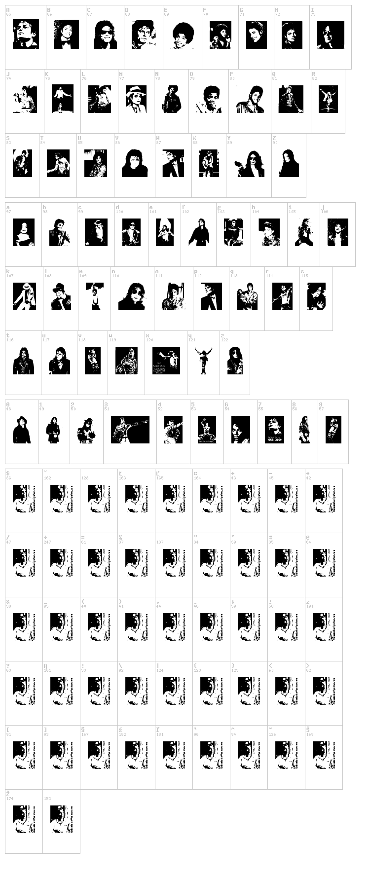 MJ The King of Pop font map